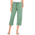 Fresh Produce Clothes Safari Capris Lagoon in green stretch broadcloth featuring a drawstring waist and side pockets.